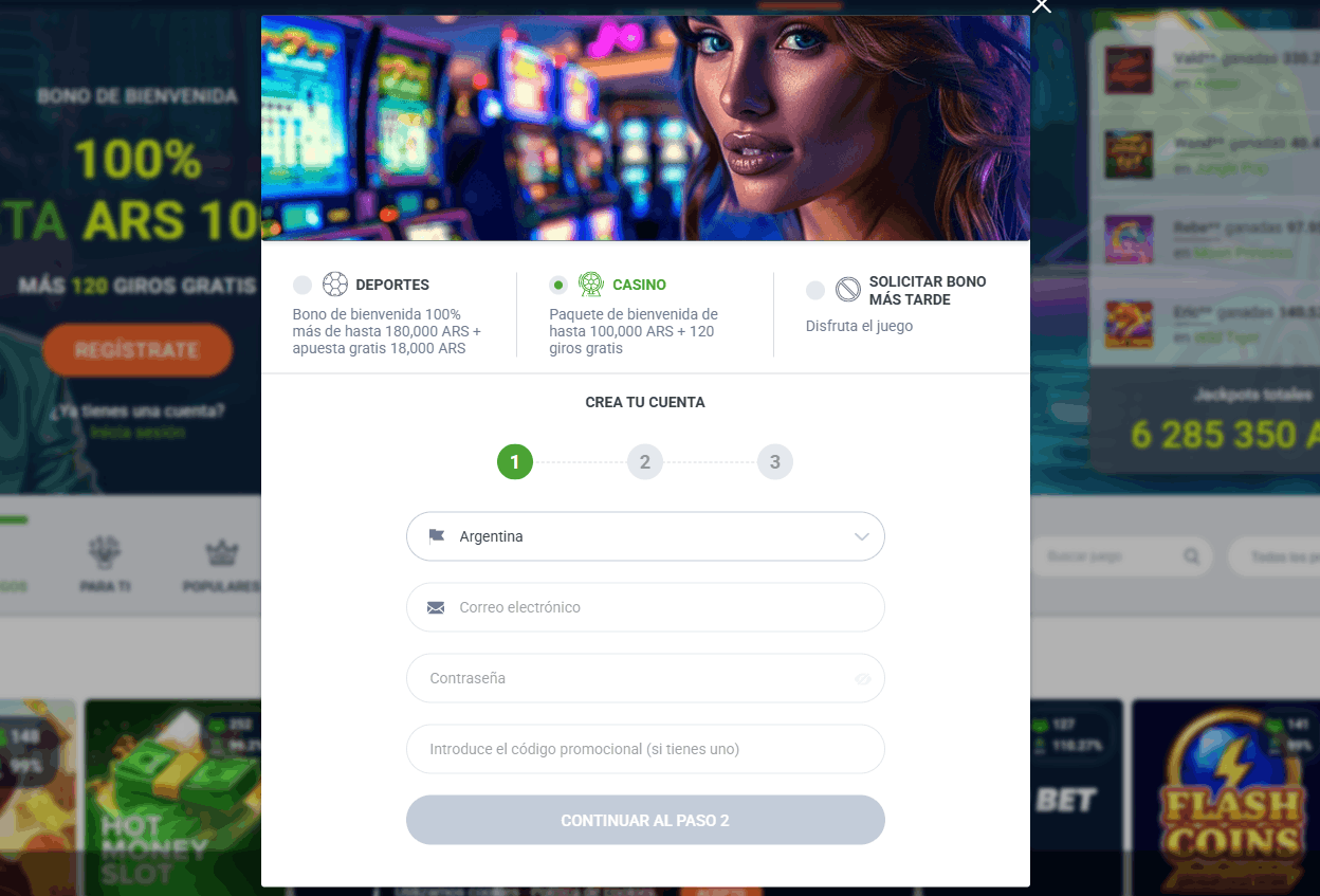 Captura de pantalla de la página de registro de 20Bet Casino